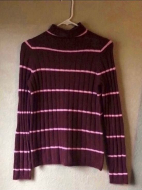 Madewell Sweaters - New Madewell Sweater Women’s Burgundy & Pink Stipe Mock neck Casual Knit Sz XS